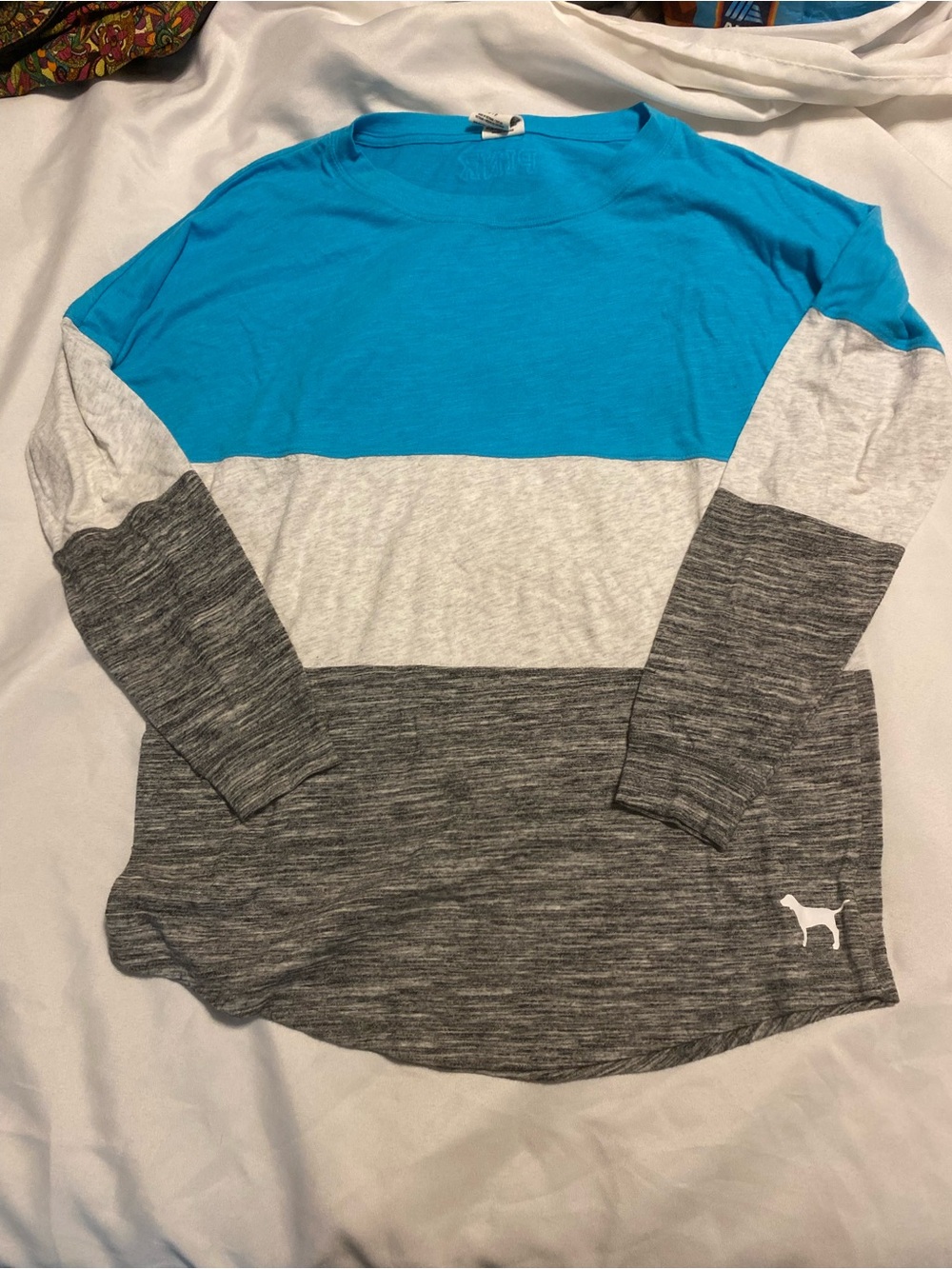 Pink Republic women’s ' Colorblock Long Sleeve Top - Blue/Gray/Light Gray small